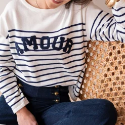 Pull marinière TEXTO message bouclette