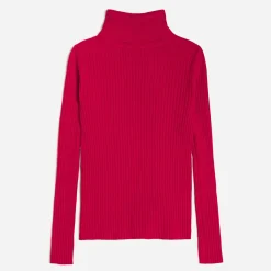 Pull TEXTO rouge côtelé à col roulé