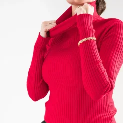 Pull TEXTO rouge côtelé à col roulé