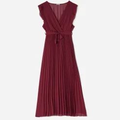 Robe longue TEXTO rouge foncé plissée