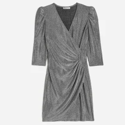 Robe TEXTO grise métallisée drapée