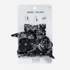 Rubans-foulards TEXTO noirs imprimé cachemire