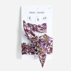 Rubans-foulards TEXTO prune à imprimé fleuri
