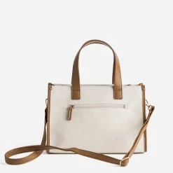 Sac à main bi-matière cognac et beige