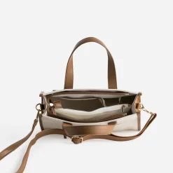 Sac à main bi-matière cognac et beige