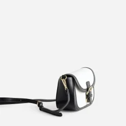 Sac à main bi-matière noir et textile beige