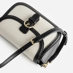 Sac à main bi-matière noir et textile beige