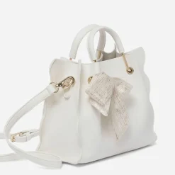 Sac à main blanc à ruban or