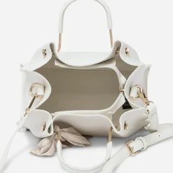 Sac à main blanc à ruban or