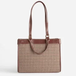 Sac à main cognac à motif pied-de-poule