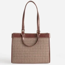 Sac à main cognac à motif pied-de-poule