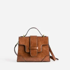 Sac à main cognac forme trapèze