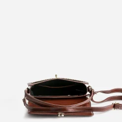 Sac à main cognac motif pied-de-poule