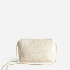 Sac à main écru tressé détails dorés