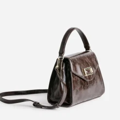 Sac à main marron foncé patiné forme trapèze