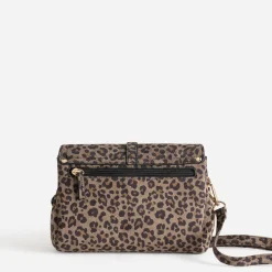 Sac à main marron suédé à motif léopard