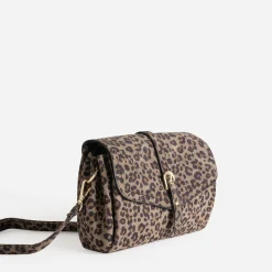 Sac à main marron suédé à motif léopard