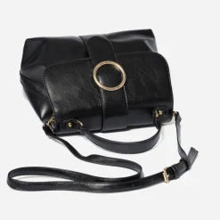 Sac à main noir avec boucle ronde métal