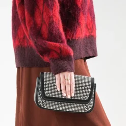 Sac à main TEXTO noir décor strass