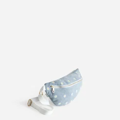 Sac banane baby blue en toile brodée fleurs
