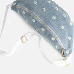Sac banane baby blue en toile brodée fleurs