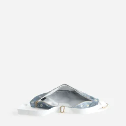 Sac banane baby blue en toile brodée fleurs