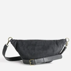 Sac banane gris velours côtelé