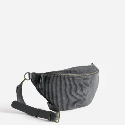 Sac banane gris velours côtelé