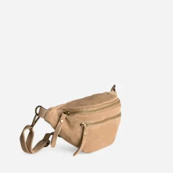 Sac banane TEXTO beige cuir velours