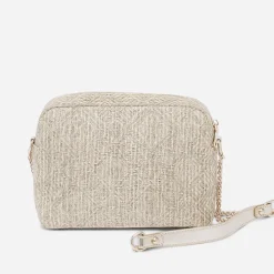 Sac bandoulière paille beige brodé or