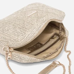Sac bandoulière paille beige brodé or