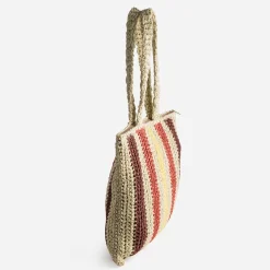 Sac beige paille papier motif rayures