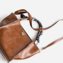 Sac cabas cognac décor foulard