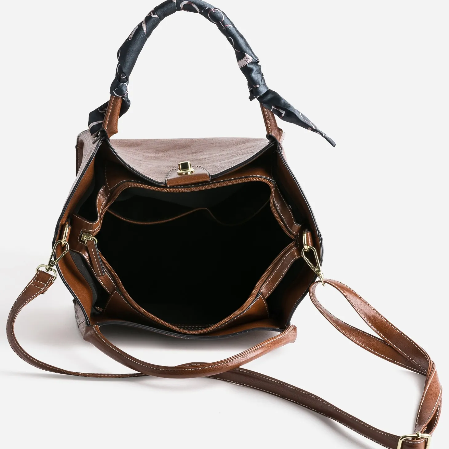 Sac cabas cognac décor foulard