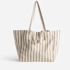 Sac cabas écru rayures beiges