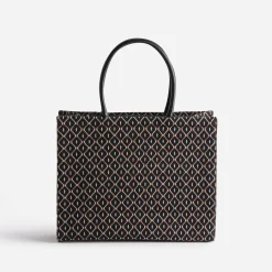 Sac cabas noir en textile à motif graphique