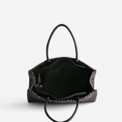 Sac cabas noir en textile à motif graphique