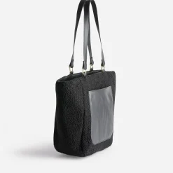 Sac cabas noir tissu Sherpa avec poche