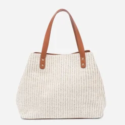 Sac cabas paille beige effet tressé