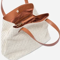 Sac cabas paille beige effet tressé