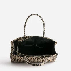 Sac cabas TEXTO beige foncé à motif zébré