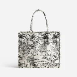 Sac cabas TEXTO beige jacquard motif villages