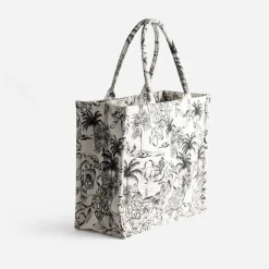 Sac cabas TEXTO beige jacquard motif villages