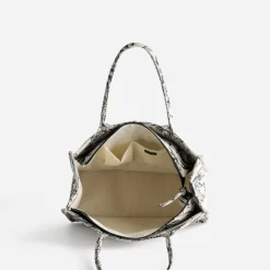 Sac cabas TEXTO beige jacquard motif villages