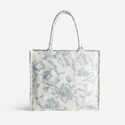 Sac cabas TEXTO beige jacquard motif floral