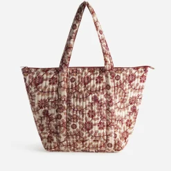 Sac cabas TEXTO beige motif floral rouge