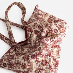 Sac cabas TEXTO beige motif floral rouge