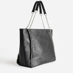 Sac cabas TEXTO noir métalleries argentées