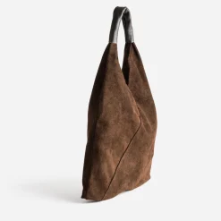 Sac hobo TEXTO marron cuir velours