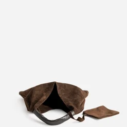 Sac hobo TEXTO marron cuir velours